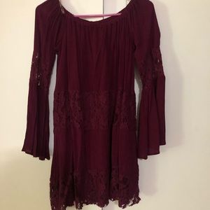 Purple off the shoulder shift dress